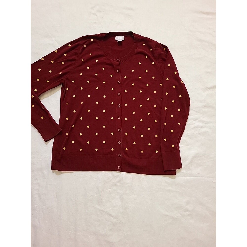 Old Navy Womens Red Gold Foil Button Up Polka Dot Cardigan Sz XL